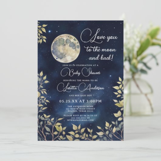 Love You to the Moon en Back Boy Baby shower Kaart (Staand voorkant)