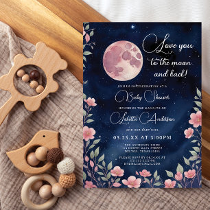 Love You to the Moon en Back Girl Baby shower Kaart