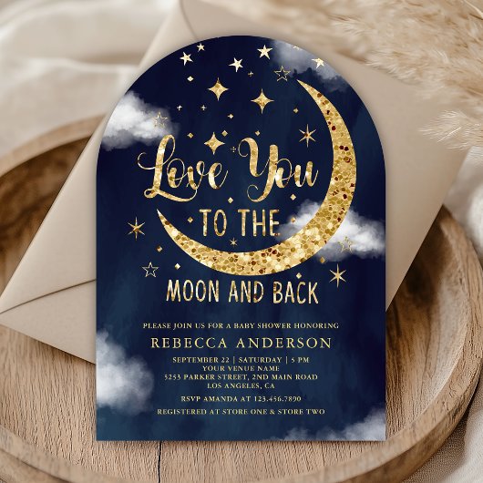 Love You To The Moon en Back Gold Baby shower Kaart