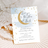 Love You to the Moon, Gold Stars Blue Baby shower Kaart