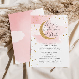 Love You to the Moon, Gold Stars Roze Baby shower Kaart