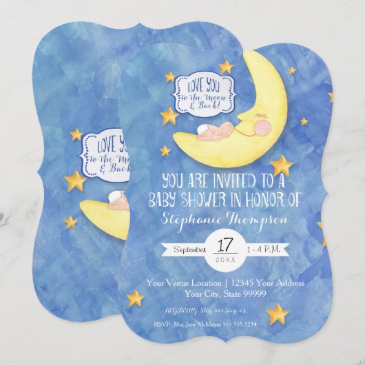 Love You to the Moon op de rug Waterverf Baby show Kaart (Voorkant / Achterkant)