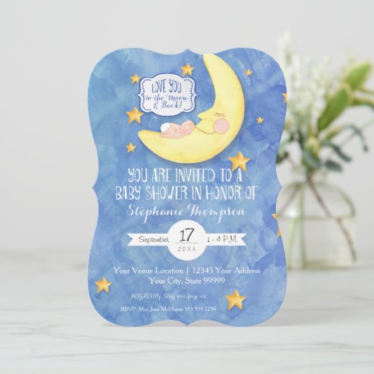 Love You to the Moon op de rug Waterverf Baby show Kaart (Staand voorkant)