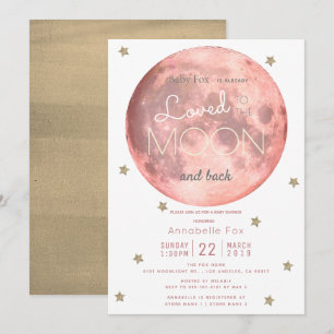 Love You to the Moon Roze Goud Baby shower Kaart