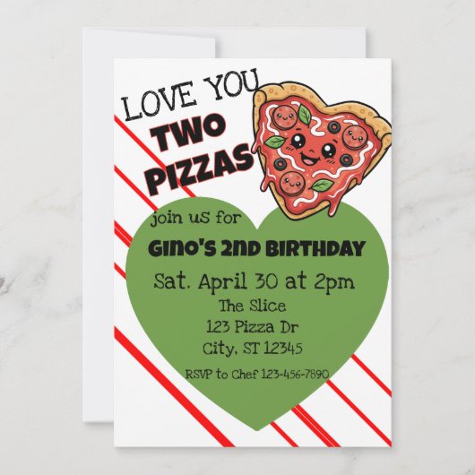 Love You Two Pizzas 2nd Birthday Kaart (Voorkant)