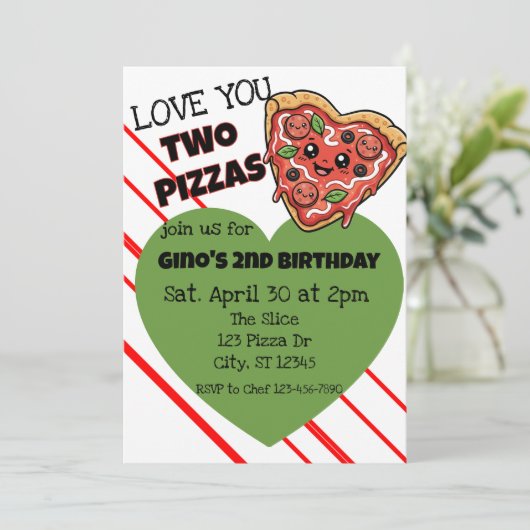 Love You Two Pizzas 2nd Birthday Kaart (Staand voorkant)