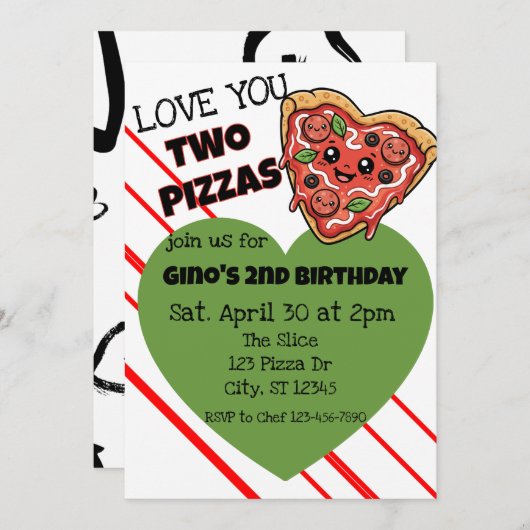 Love You Two Pizzas 2nd Birthday Kaart (Voorkant / Achterkant)