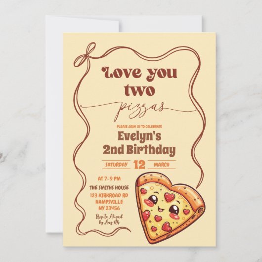 Love You Two Pizzas Bow Tweede Verjaardagsfeest Kaart (Voorkant)