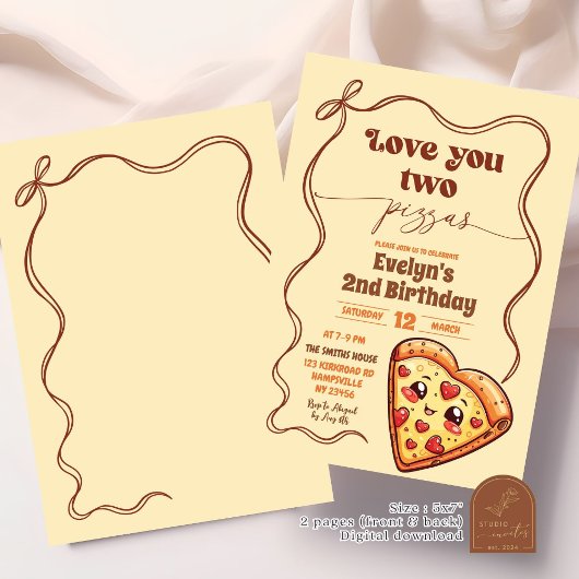 Love You Two Pizzas Bow Tweede Verjaardagsfeest Kaart