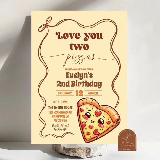 Love You Two Pizzas Bow Tweede Verjaardagsfeest Kaart
