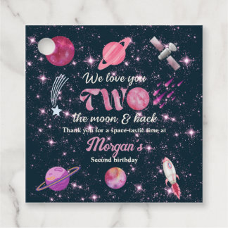 Love You Two The Moon Meisjes Roze 2de Verjaardag Bedankjes Labels