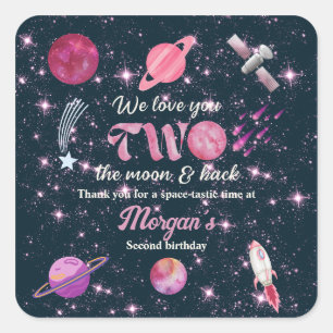 Love You Two The Moon Meisjes Roze 2e Verjaardag Vierkante Sticker