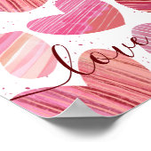 Love You Valentijn Pink Waterverf Hearts Poster (Hoek)