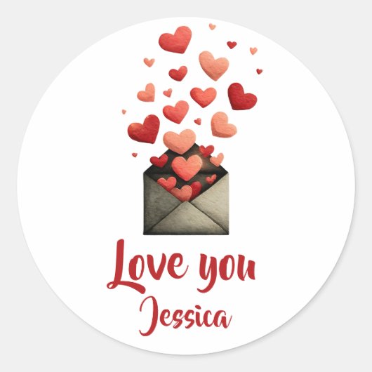 Love You Valentijnsdag Envelope Ontwerp Ronde Sticker (Voorkant)