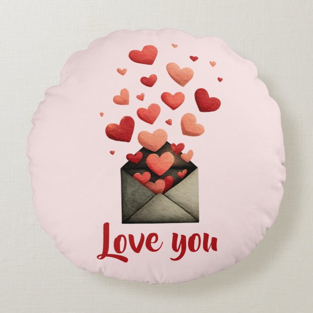 Love You Valentine Envelope Design Rond Kussen (Voorkant)