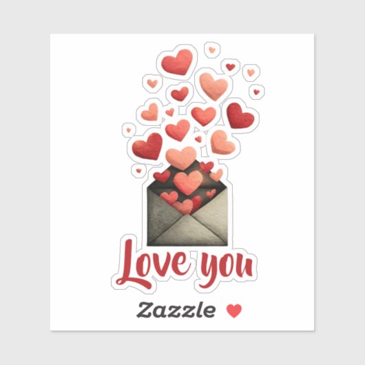 Love You Valentine Envelope Design Sticker (Vel)