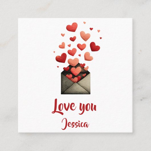 Love You Valentine Envelope Design Vierkante Visitekaartje (Voorkant)