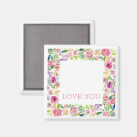 Love You Watercolor Pink Floral White 