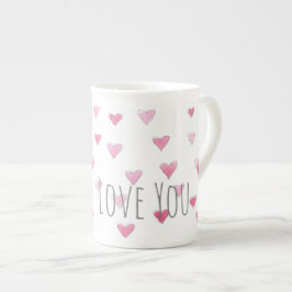 LOVE YOU Waterverf Sweet Hearts Valentijn Roze Porselein Kop