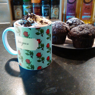 Love You x  enkelrood rozenpatroon Koffiemok