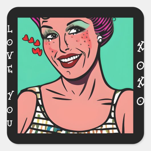 Love You xoxo Retro Pop Kunst Vierkante Sticker (Voorkant)