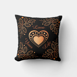 Love Your Life Zwart & Oranje Inspiratie Mandala Kussen