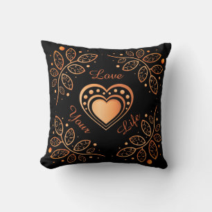 Love Your Life Zwart & Oranje Inspiratie Mandala Kussen