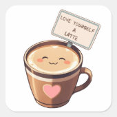 Love Yourself A Latte - Kawaii Coffee Sticker (Voorkant)