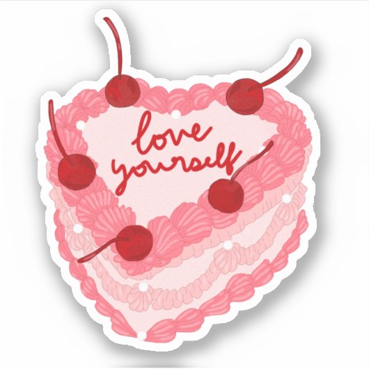 Love Yourself Heart Cake Sticker (Voorkant)