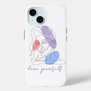 "Love Yourself" Inspirerend meisje lijn kunst iPhone 15 Case
