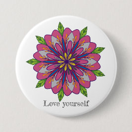 Love yourself mandala flowers ronde button 7,6 cm