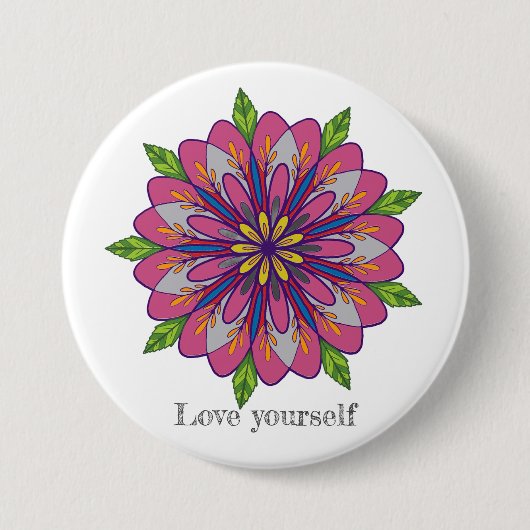 Love yourself mandala flowers ronde button 7,6 cm (Voorkant)
