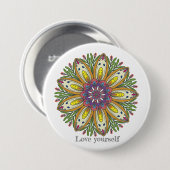 Love yourself mandala flowers ronde button 7,6 cm (Voorkant /achterkant)