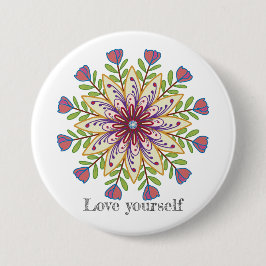 Love yourself mandala flowers ronde button 7,6 cm
