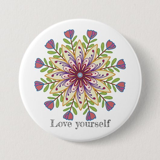 Love yourself mandala flowers ronde button 7,6 cm (Voorkant)