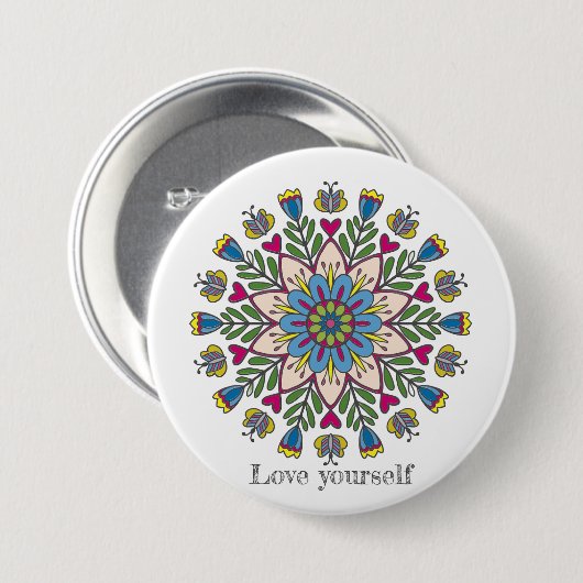 Love yourself mandala flowers ronde button 7,6 cm (Voorkant /achterkant)