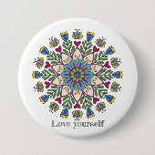 Love yourself mandala flowers ronde button 7,6 cm (Voorkant)