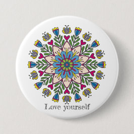 Love yourself mandala flowers ronde button 7,6 cm