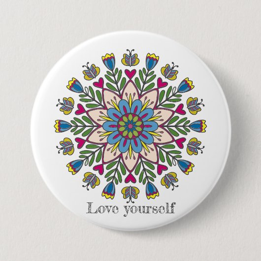 Love yourself mandala flowers ronde button 7,6 cm (Voorkant)