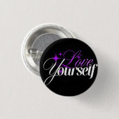 Love Yourself Purple & White Script Button (Voorkant /achterkant)