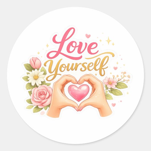 Love yourself  ronde sticker (Voorkant)