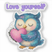 Love Yourself - Self-Love Owl Die-Cut Vinyl Sticker (Voorkant)