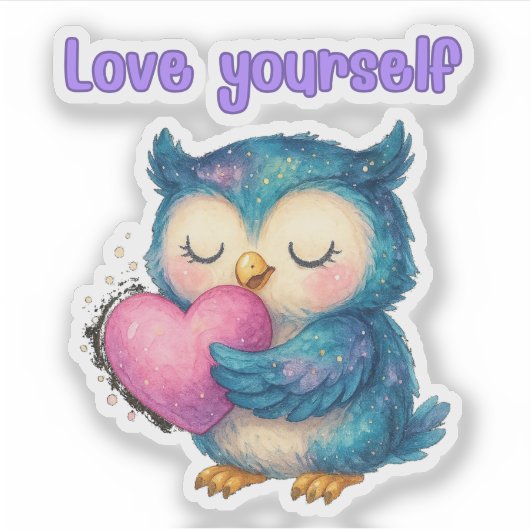 Love Yourself - Self-Love Owl Die-Cut Vinyl Sticker (Voorkant)