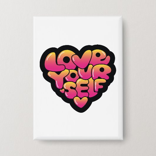 Love Yourself Typography Heart Sticker  Button (Voorkant)
