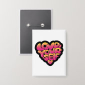 Love Yourself Typography Heart Sticker  Button (Voorkant / Achterkant)