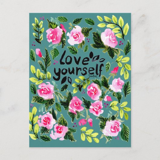 Love yourself - Watercolor Quote Briefkaart (Voorkant)