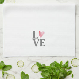 LOVE Zoete Roze Waterverf Hart Valentijnsdag Kunst Theedoek