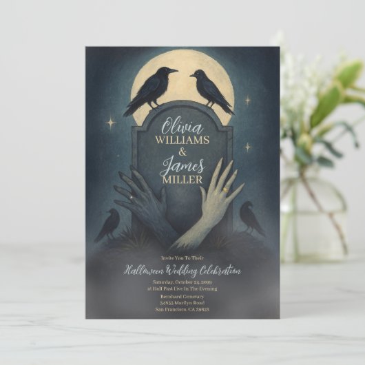 Love Zombie Graveyard Gothic Halloween Wedding Kaart (Staand voorkant)