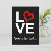 LOVE, zwart en wit, met rode hartinnodiging Kaart (Staand voorkant)