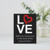 LOVE, zwart en wit met rood kettinghart Briefkaart (Staand voorkant)